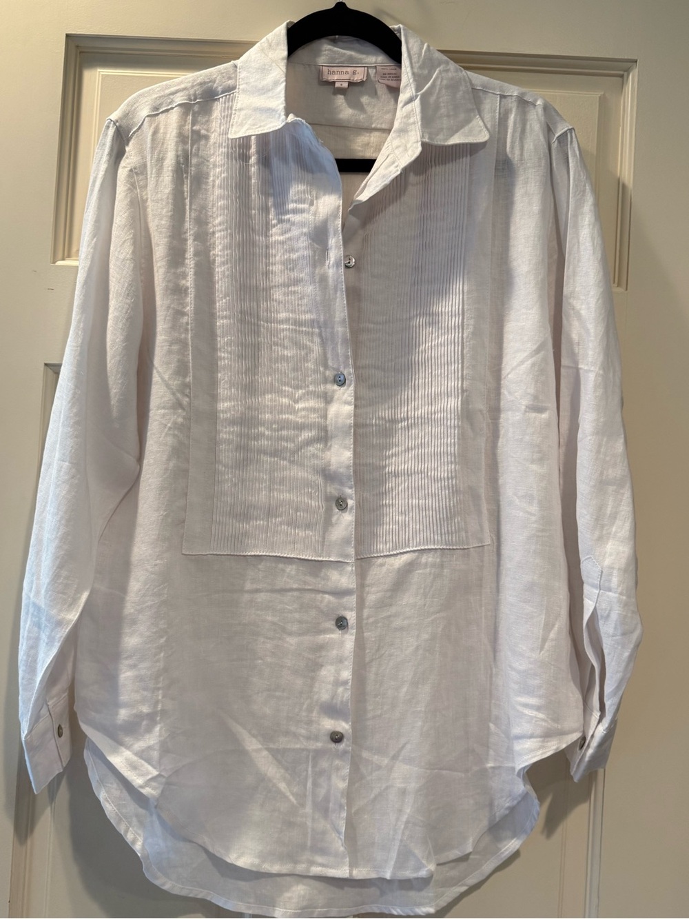 White Pintuck-Front Women's Hanna G. Linen Dress Shirt NWT
